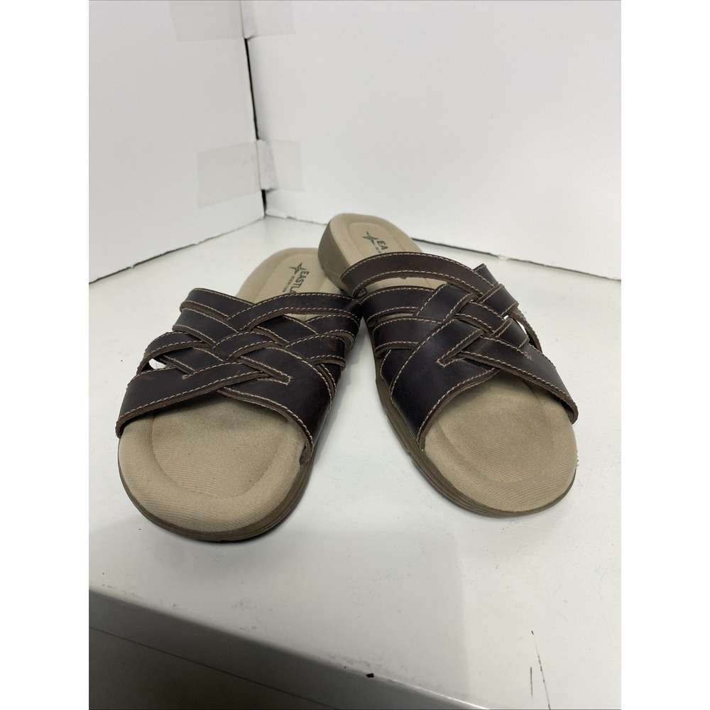 Eastland Womens 10WvHazel‎ Brown Leather Flat Slide Sandals